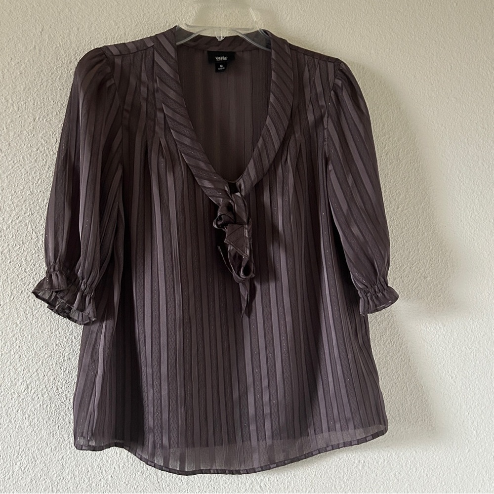 Massimo Striped Bow Tie Dressy Office Party coquette Blouse Women’s Small Brown